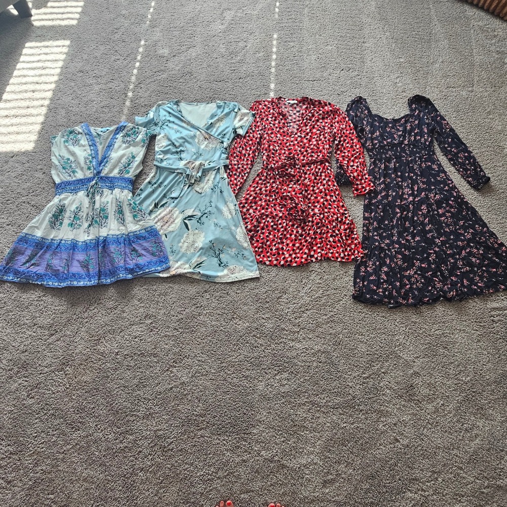 Womens Dress Lot of 4 Size M Floral Polka Dot Cottagecore Boho Spring Wrap Chic - Picture 2 of 7